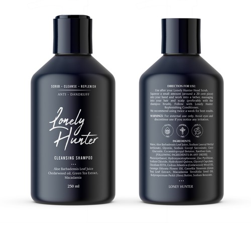 Minimalist shampoo bottle design for approachable male hair brand Design by Krasi Miletieva