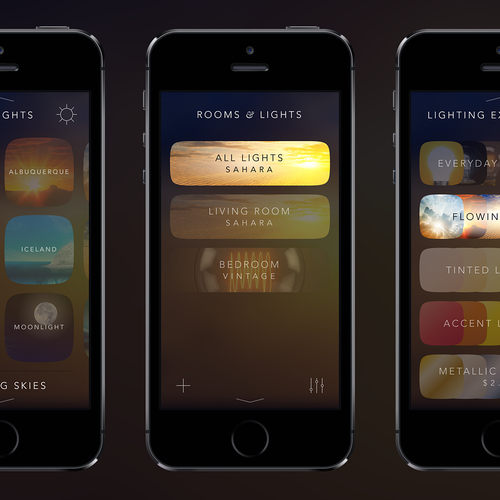 Create an cool, fluid, engaging lighting control app for OnSwitch Lighting Experiences. Design by Sasha Radojevic