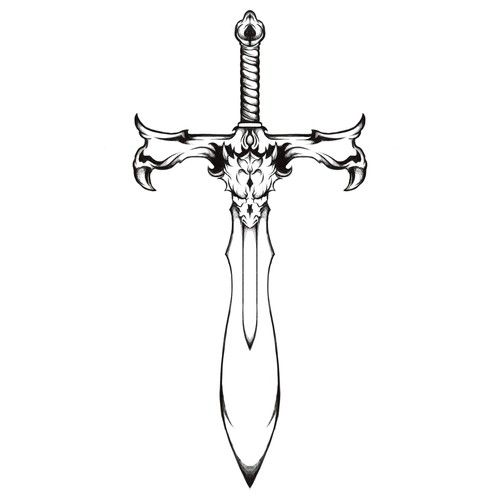 Back sword tatto, represents power, warrior's sword, with a dragon face on the circle of the swords handle Design by donec~arcam