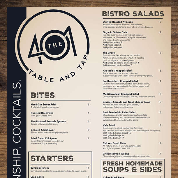 THE '401 TABLE AND TAP MENU DESIGN Menu contest