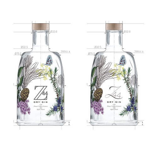 Gin Bottle & packaging design + merchandising Design by virunga