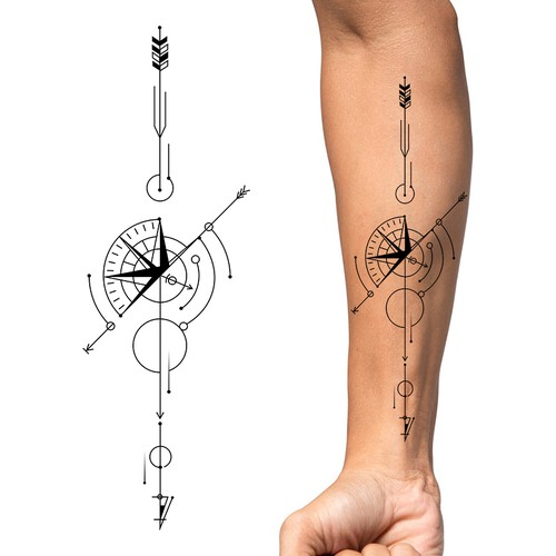 Design geometric arrow compass Tattoo Réalisé par elimma