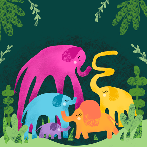 The Elephants Dance Party - Fun, bright and quirky kids book illustration Design by Nadya Nadya