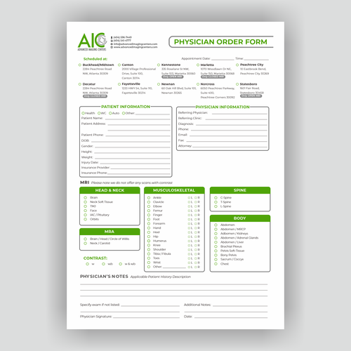 Advanced Imaging Centers Order Form and infographic Réalisé par ian-