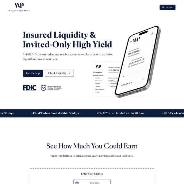 Design by Studio MH titled "WealthProphet – Premium Fintech Landing Page Design"