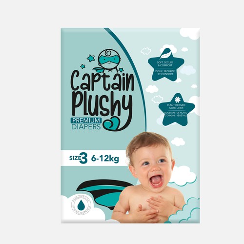 Packaging for playful baby diapers brand Design by Gergana ♥