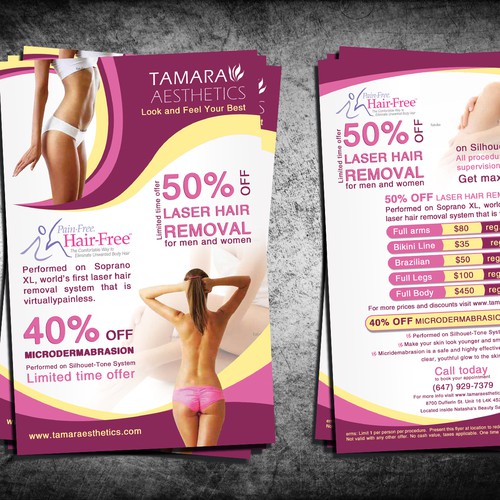 Create 2 laser hair removal deal flyers for tamara aesthetics | Postcard,  flyer or print contest | 99designs