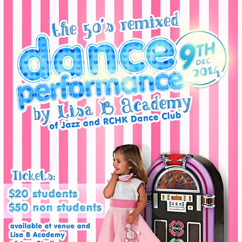 Create a poster and program for a 50's Remixed themed kids dance show! Design by pink.print