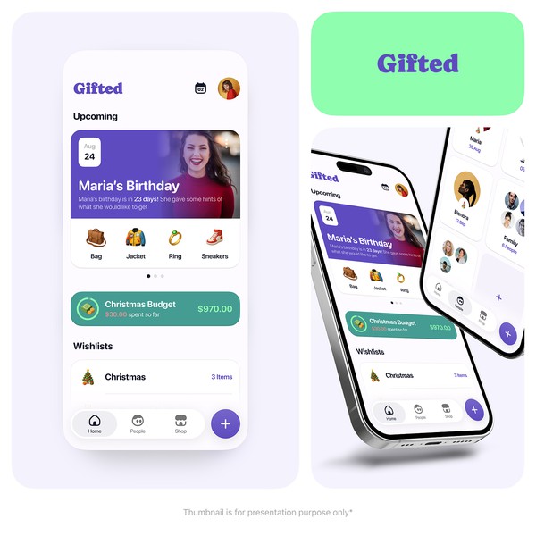 Modern UI design for a gift-planning/wishlist