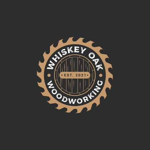 Powerful, vintage, whiskey inspired logo for woodworking company Diseño de Umetnick