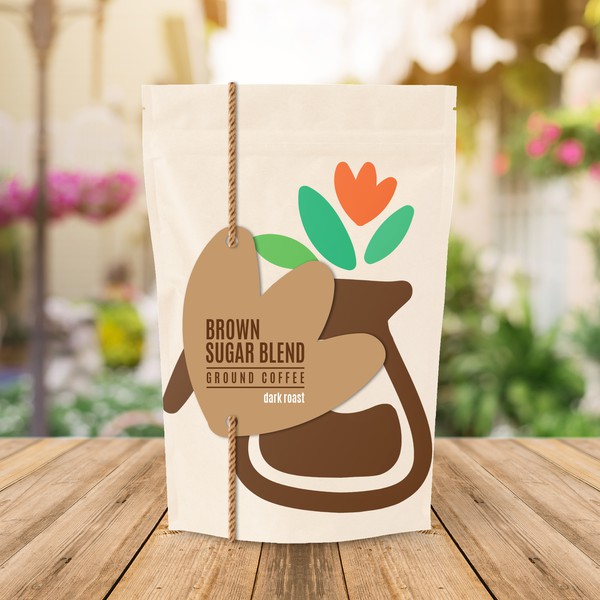 Label on Coffee Pouch for a houseplant & coffee shop