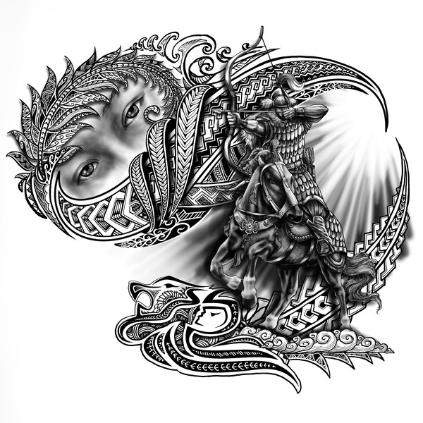 COMBINE POLYNESSIAN AND REALISTIC TATTOO