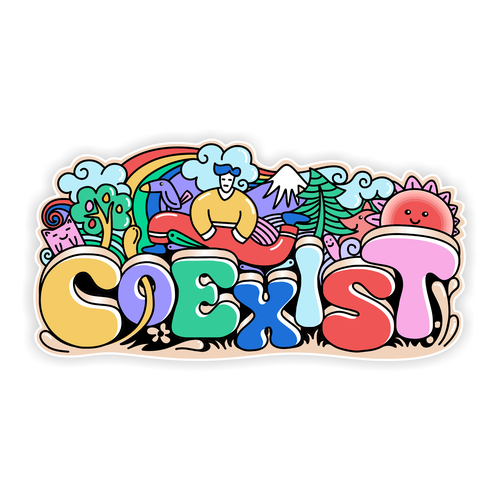 NEED FUN AND COLORFUL "COEXIST" STICKER ILLUSTRATED Design by Punisher!!!