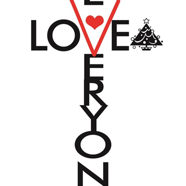 A cross made from the words "LOVE" and "EVERYONE."