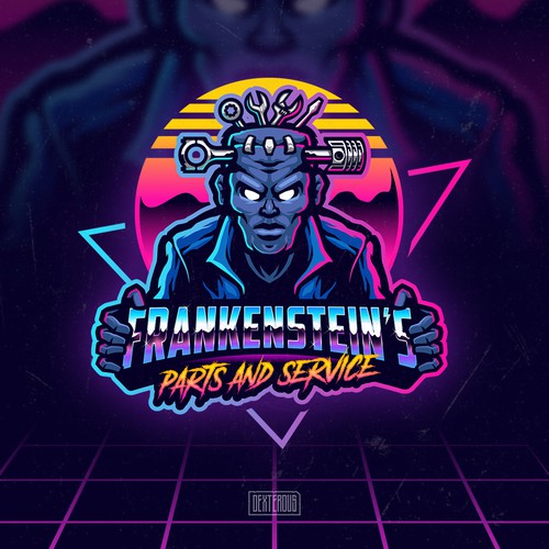 99d: retro inspired neon logo for Frankenstein mechanic! Réalisé par Dexterous™