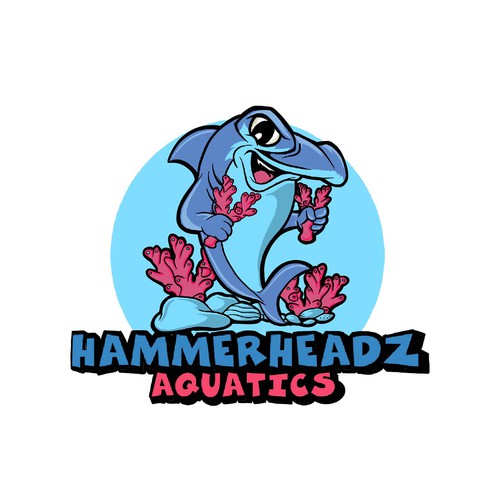 Hammerhead Shark Logo for Custom Salt Water Aquariums and Ocean Coral Farm Company Design by gntkart