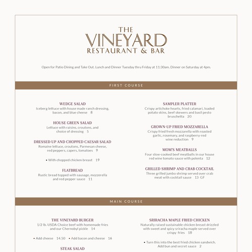 Menu for established restaurant and bar Design by tnico