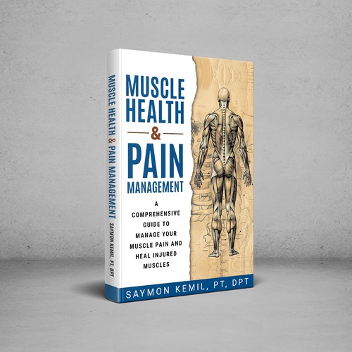 Book cover with a drawing images of the human anatomy combining muscles and bone structure. Design by digital.ian