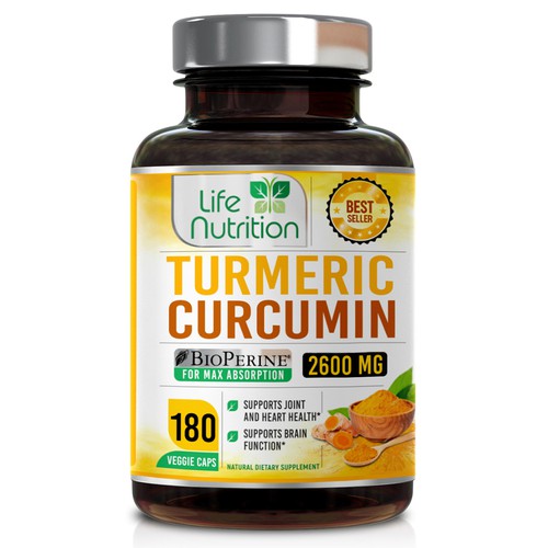 Life Nutrition needs a "beautiful label" for its Turmeric Extract bottle -  (Two (2) Winners will be awarded! ) Design by 18-Designs