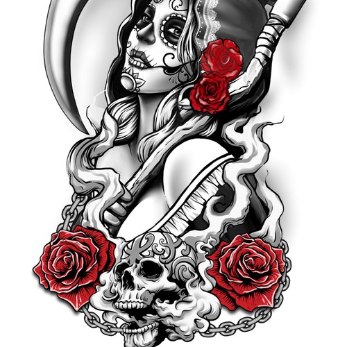 Sugar skull grim reaper tattoo, Tattoo contest