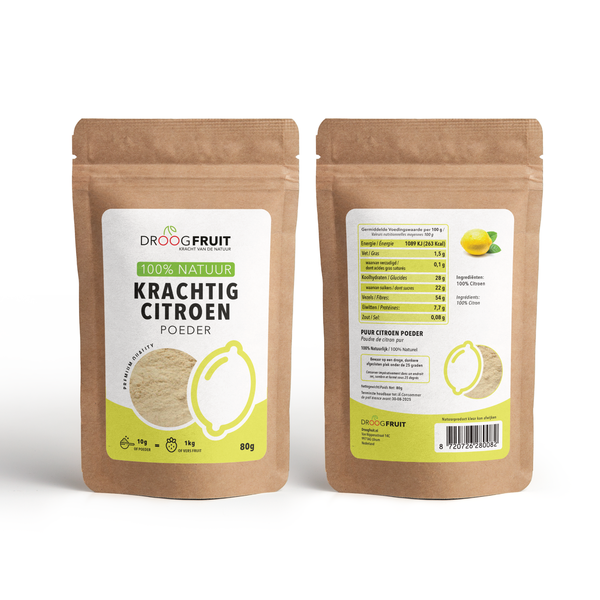 Front & back label UPGRADE Droogfruit powder