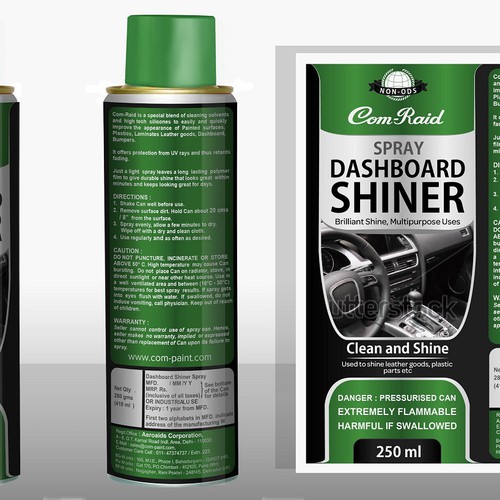 Product Label Design for AEROSOL CAN DASHBOARD SHINER SPRAY Design by DesignSBS