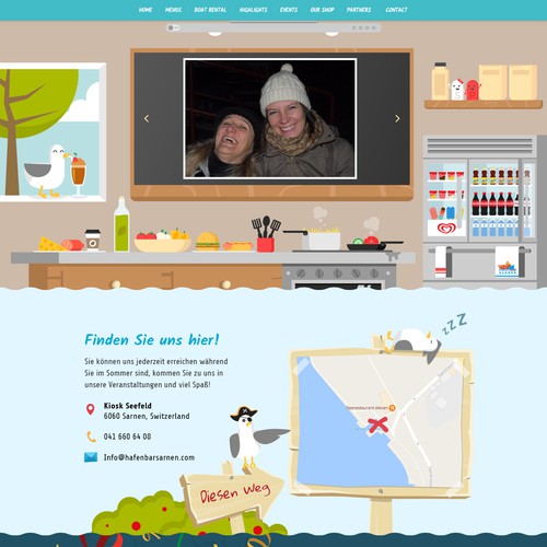 FUNNY web design needed for our snack bar with pedalo & boat rental. The design should be built around our illustration Design by j u s t e