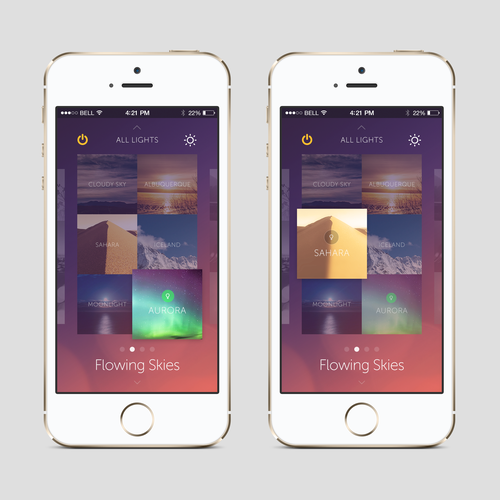 Create an cool, fluid, engaging lighting control app for OnSwitch Lighting Experiences. Design by Ed Stephens