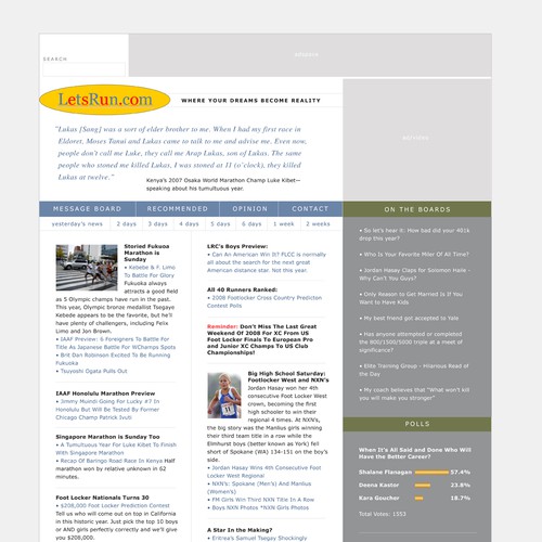 LetsRun.com Homepage Re-Design/Cleanup Diseño de montgomery