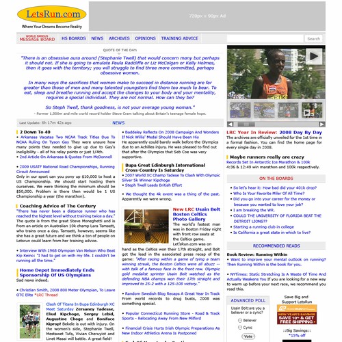 LetsRun.com Homepage Re-Design/Cleanup Diseño de scpynkeal