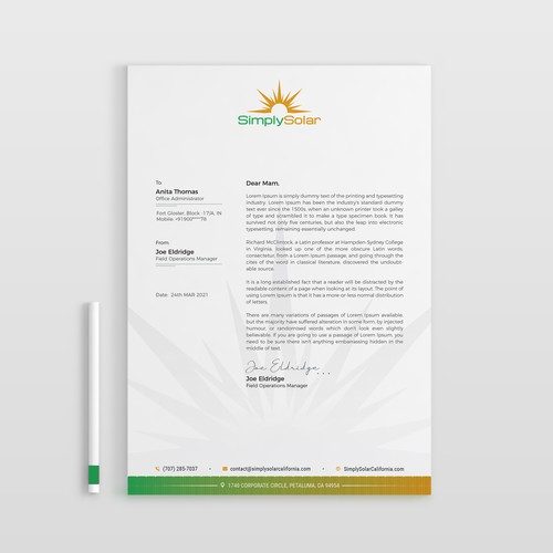 "Renewable Energy Company Letterhead" Design réalisé par (VEER)