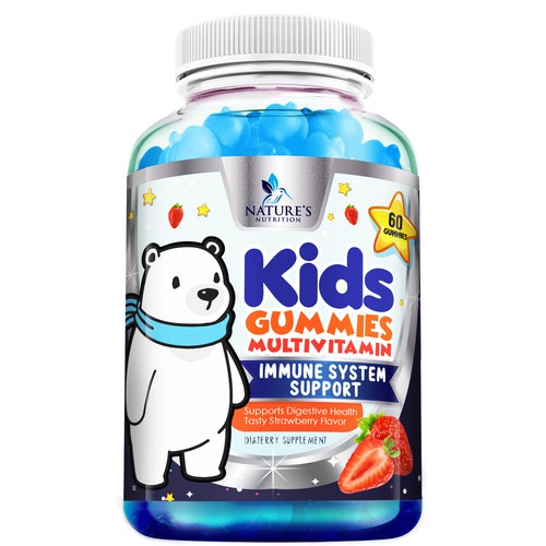 Tasty Kids Multivitamin Gummies Product Label for Nature's Nutrition Design by agooshe