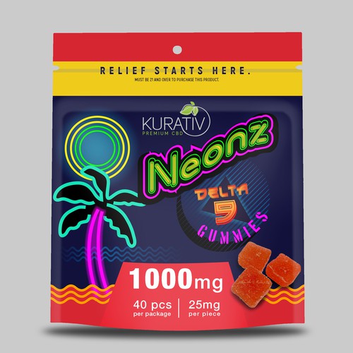 Neonz Delta 9 THC Gummies Retro 80's / 90's beach packaging Design by Nirmana92