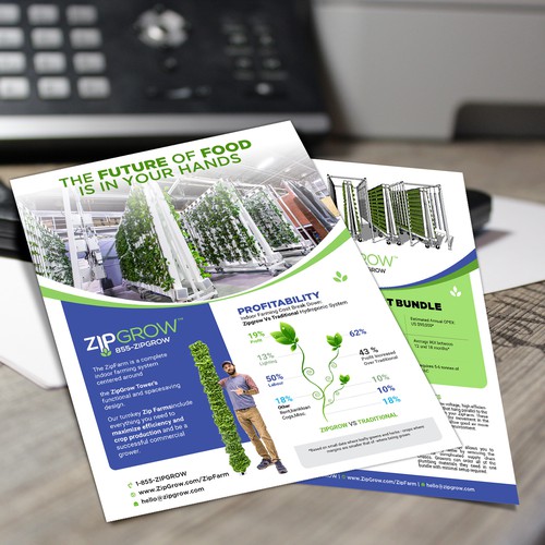 Brochure design for indoor, vertical hydroponic farm Design by Logicainfo ♥