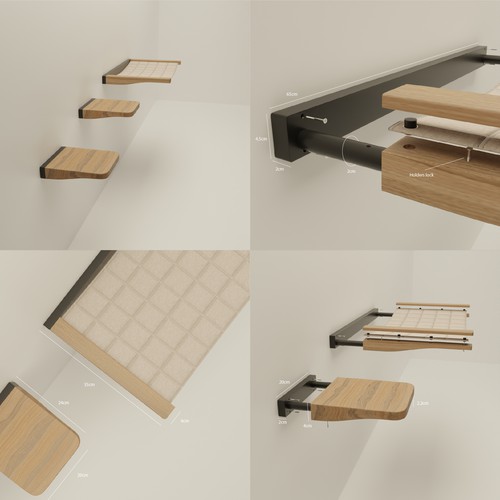 Productdesign for manufacturing a modern and minmal wall-mounted cat shelf and stairs Ontwerp door Fikri desno