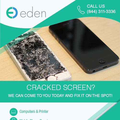 Create a flyer for Eden. Empowering people with cracked screen repair! Design by Knorpics