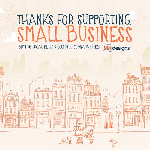 Design a fun, happy illustration of a small town for 99designs! Design by Pinch Studio