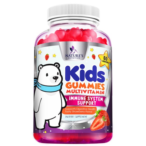 Tasty Kids Multivitamin Gummies Product Label for Nature's Nutrition Design by agooshe