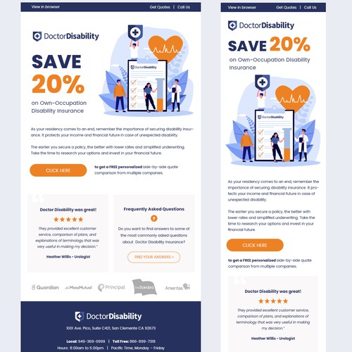 Design an email template for disability insurance for doctors Design by Silviab1