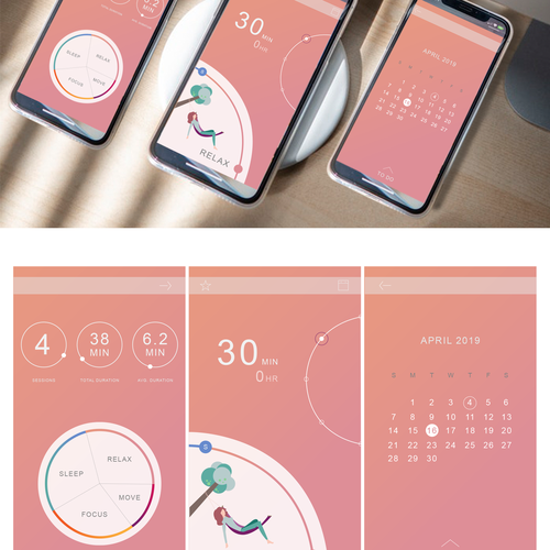 Interface Designs for Timer/Meditation app Design by LaLa.Illustrations