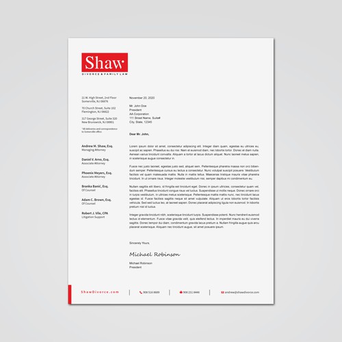 Letterhead for Divorce & Family Law Firm; Modern, Minimalist, Conservative Design Design by Tcmenk