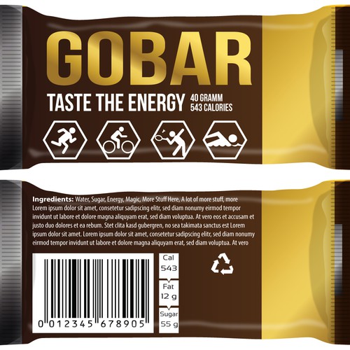 Create a super, great tasting energy bar pack design Product