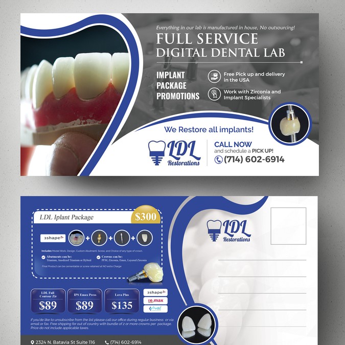 Design a Postcard for Dental Lab advertising to dentists Postcard