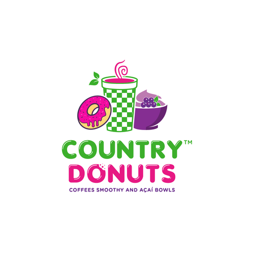 We need a modern exciting logo to encompasses our Name Country Donuts Coffee smoothy bowls Design réalisé par ropix