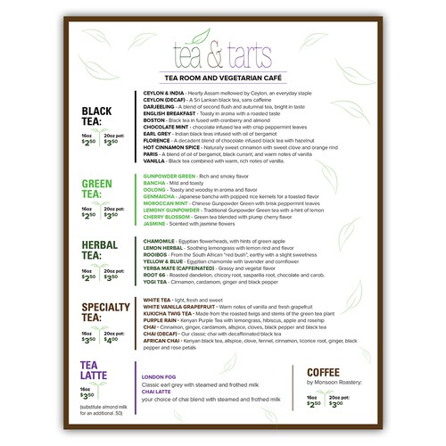 Designs | Tea & Tarts Menu | Menu contest