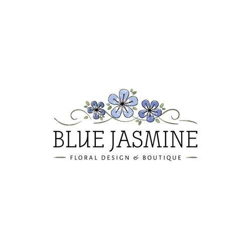 LOGO & BUSINESS CARD DESIGN FOR BLUE JASMINE LLC FLORAL DESIGN AND BOUTIQUE Design by Melanie Lauren