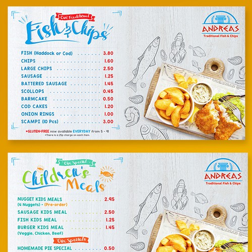 Fish and Chip Shop Menu Design Design by ata.arte