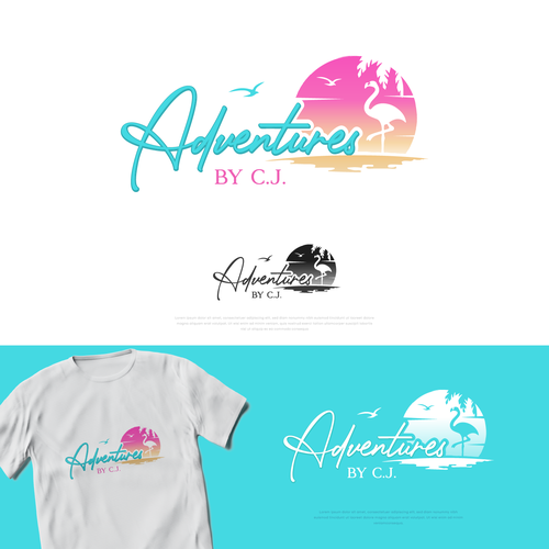 travel agency logo: high end clients & families, Logo colors: teal, pink & gold, logo wants: heart & flamingo Design by Eli-