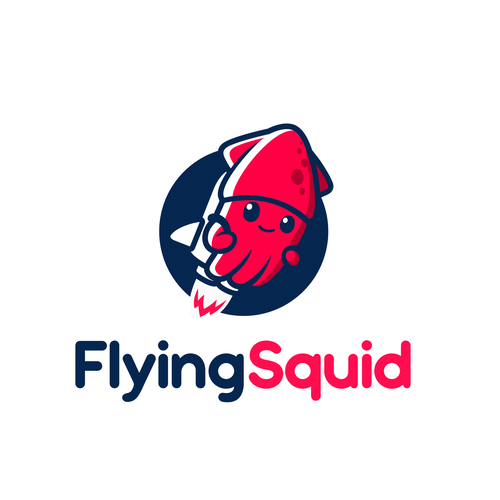 Logo of a squid wearing a jetpack for product named FlyingSquid Design by PatricioDesigns