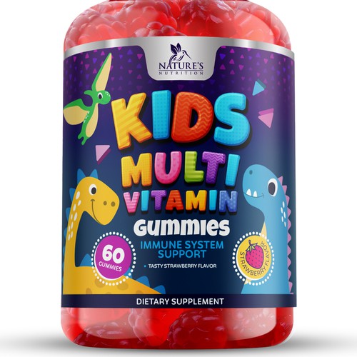 Tasty Kids Multivitamin Gummies Product Label for Nature's Nutrition Design by GayanMH